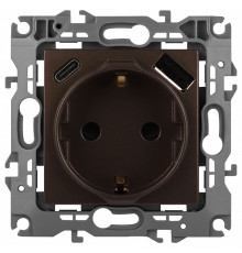 Розетка с заземлением и со шторкой и 2хUSB, без рамки Эра Эра 12 12-4108-13