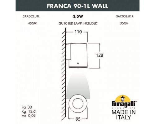 Светильник на штанге Fumagalli Franca 90 3A7.002.000.LXU1L