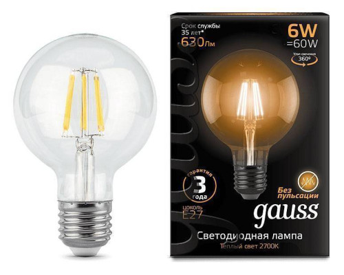 Лампа светодиодная Gauss Filament E27 6 Вт 2700 K 105802106
