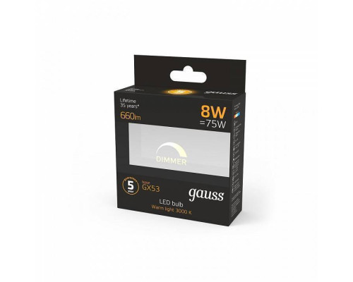 Лампа светодиодная Gauss 1084 GX53 8Вт 3000K 108408108-D