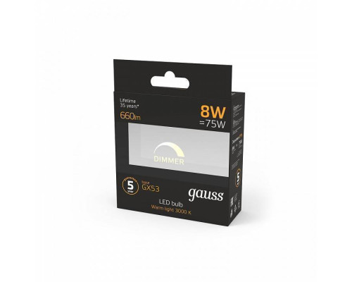 Лампа светодиодная Gauss 1084 GX53 8Вт 3000K 108408108-D