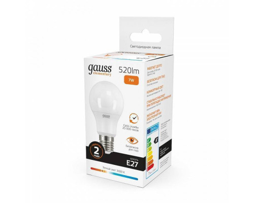 Лампа светодиодная Gauss Elementary A60 E27 7 Вт 3000 К 23217A