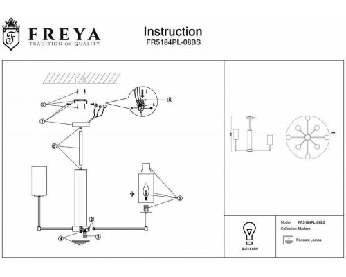 Люстра на штанге Freya Agnes FR5184PL-08BS