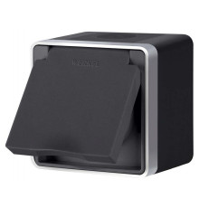 Розетка влагозащищенная с заземлением и со шторкой с крышкой Werkel Gallant (черный с серебром) W5071234