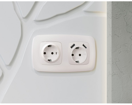 Накладка для розетки с заземлением и со шторками и 2хUSB type A Ambrella Volt Quant OP2090