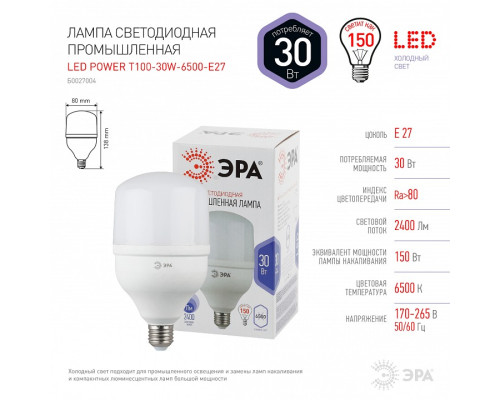 Лампа светодиодная Эра Стандарт LED POWER T100-30W-6500-E27