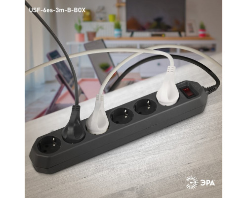 Удлинитель с выключателем Эра  USF-6es-3m-B-BOX