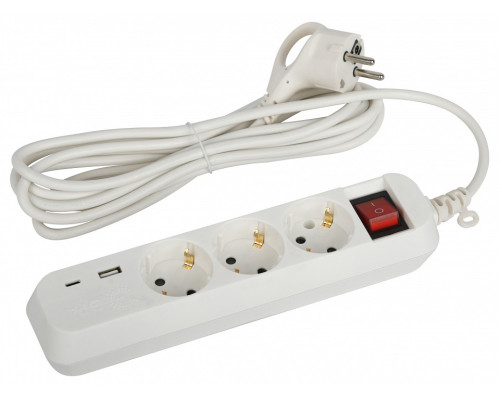 Удлинитель с выключателем Эра  UB-3es-3m-USB