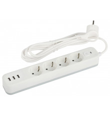 Удлинитель с выключателем Эра  USF-4es-1,5m-3xUSBA-W