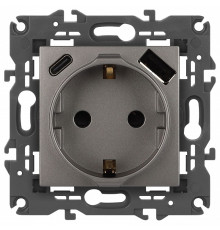 Розетка с заземлением и со шторкой и 2хUSB, без рамки Эра Эра Elegance 14-4108-16