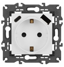 Розетка с заземлением и со шторкой и 2хUSB, без рамки Эра Эра Elegance 14-4108-01М