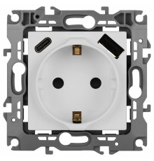 Розетка с заземлением и со шторкой и 2хUSB, без рамки Эра Эра 12 12-4108-01М