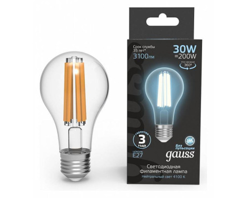 Лампа светодиодная Gauss Filament A70 E27 30 Вт 4100 K 102902230