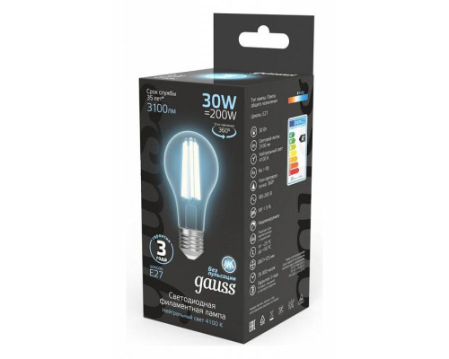 Лампа светодиодная Gauss Filament A70 E27 30 Вт 4100 K 102902230