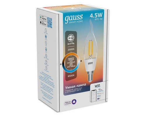 Лампа светодиодная с управлением через Wi-Fi Gauss Smart Home E14 4.5Вт 2000-6500K 1280112