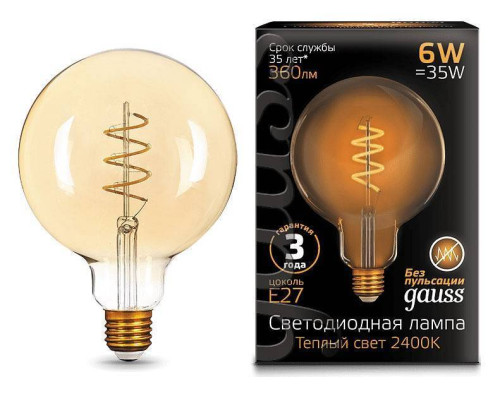 Лампа светодиодная Gauss LED Filament Flexible E27 6Вт 2400K 158802008