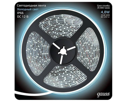 Лента светодиодная Gauss 4.8 Вт/м 12 В 3000 K IP20 5 м 311000305
