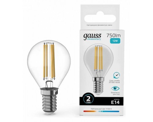 Лампа светодиодная Gauss Filament Elementary E14 12Вт 4100K 52122