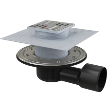 Сливной трап 105 × 105/50/75, подводка – боковая, решетка – нержавеющая сталь, арт.APV3344