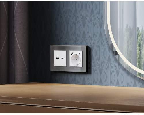 Накладка для розетки с заземлением и со шторками и 2хUSB type A и C Ambrella Volt Quant AP1300