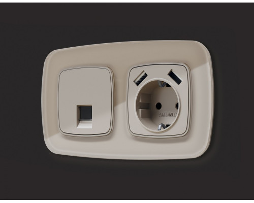 Накладка для розетки с заземлением и со шторками и 2хUSB type A Ambrella Volt Quant OP3690