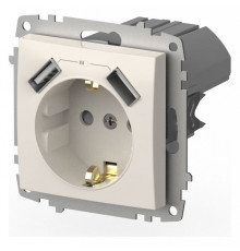 Розетка с заземлением и со шторкой и 2хUSB type A, без рамки Elbi Eleсtriс Zena Vega 609-010200-317