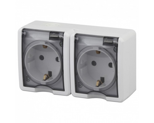 Розетка двойная с заземлением и со шторками, с крышкой Эра Эра Эксперт 11-2404-01