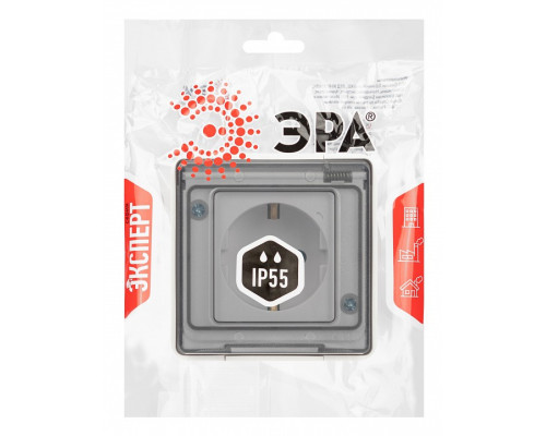 Розетка с заземлением и со шторкой, с крышкой Эра Эра Эксперт 11-2502-01