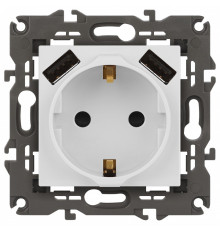 Розетка с заземлением и со шторкой и 2хUSB, без рамки Эра Эра Elegance 14-4109-01М