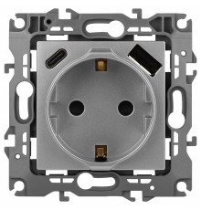 Розетка с заземлением и со шторкой и 2хUSB, без рамки Эра Эра 12 12-4108-03