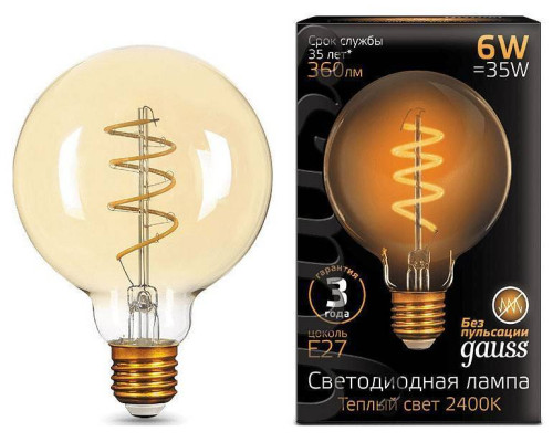 Лампа светодиодная Gauss Filament G95 Flexible E27 6 Вт 2400 K 105802007