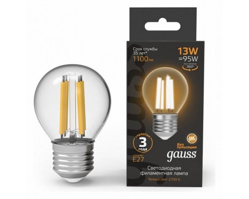 Лампа светодиодная Gauss Filament E27 13Вт 2700K 105802113