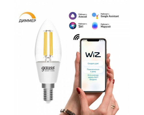 Лампа светодиодная с управлением через Wi-Fi Gauss Smart Home E14 4.5Вт 2700K 1230112