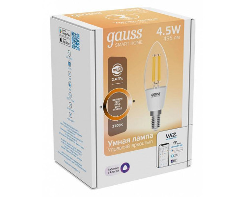 Лампа светодиодная с управлением через Wi-Fi Gauss Smart Home E14 4.5Вт 2700K 1230112