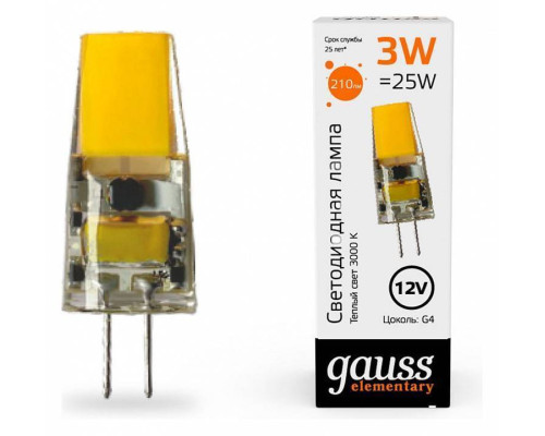 Лампа светодиодная Gauss Elementary G4 3 Вт 3000 K 18713