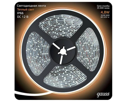 Лента светодиодная Gauss 4.8 Вт/м 12 В IP20 3000 К 5 м 311000105