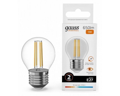 Лампа светодиодная Gauss Filament Elementary E27 10Вт 2700K 52210