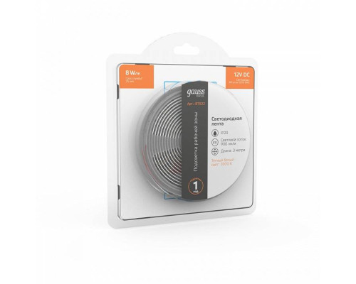 Лента светодиодная Gauss Basic 14.4 Вт/м 12 В IP20 4000 К 5 м BT022