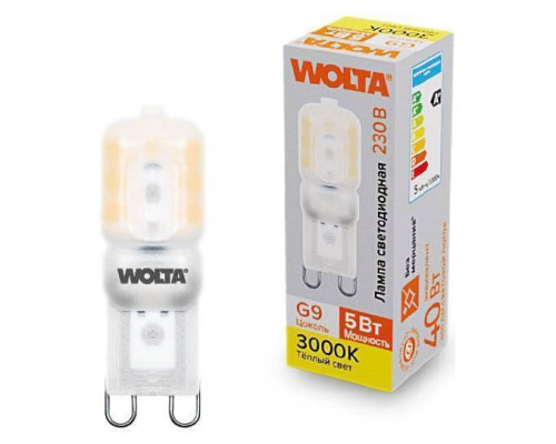 Лампа светодиодная Wolta  G9 5Вт 3000K WSTD-JCD-5W3KG9-P