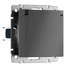 Розетка влагозащищенная с заземлением и со шторкой, без рамки с крышкой Werkel графит рифленый W1171204