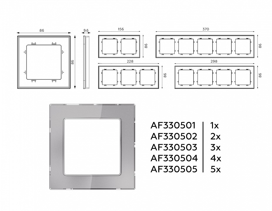 Рамка на 5 постов Ambrella Volt Platos Стекло органическое AF330505