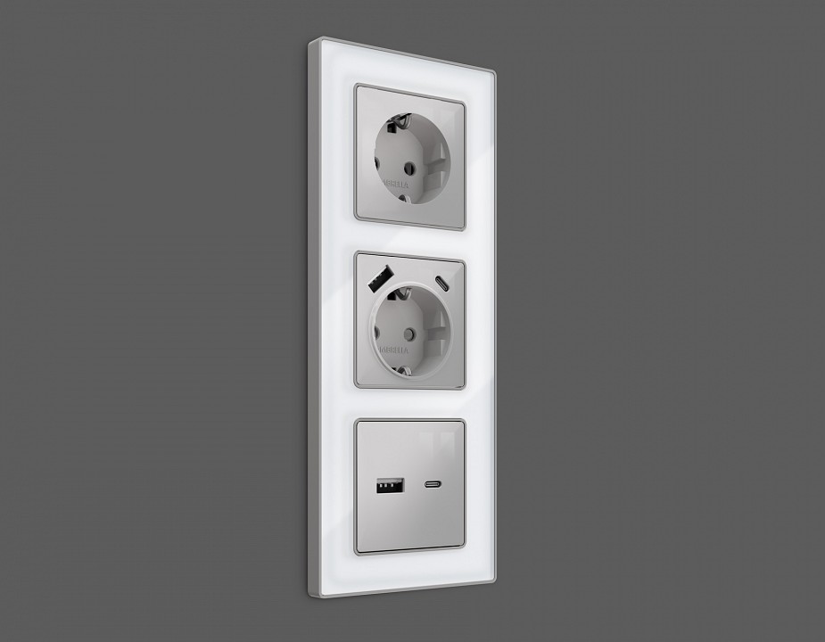 Накладка для розетки с заземлением и со шторками и 2хUSB type A и C Ambrella Volt Quant AP4100