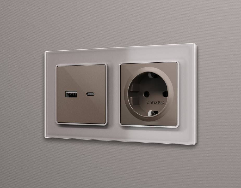 Накладка для розетки с заземлением и со шторками Ambrella Volt Quant AP6370