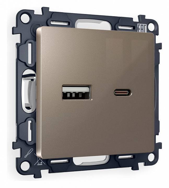 Розетка 2хUSB type A и C без рамки Ambrella Volt Quant MA641010