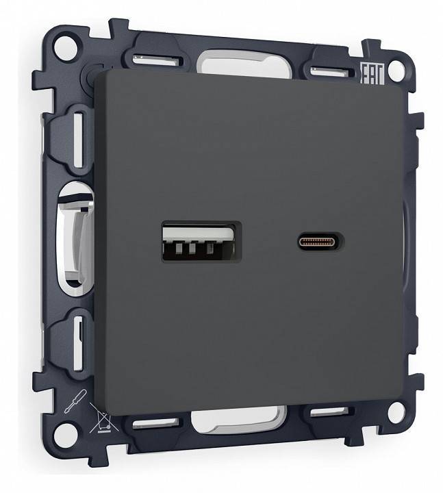 Розетка 2хUSB type A и C без рамки Ambrella Volt Quant MA911010