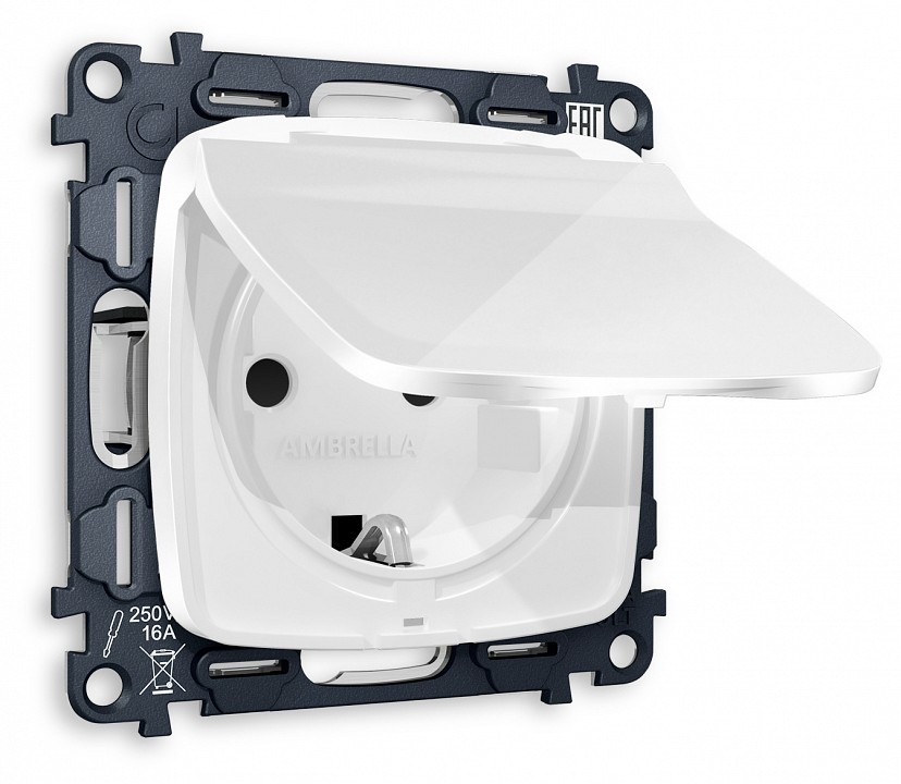 Розетка с заземлением и со шторкой, без рамки с крышкой Ambrella Volt MO MO108010