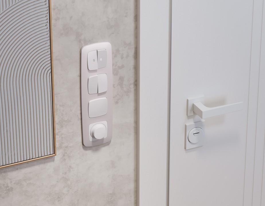 Выключатель перекрестный двухклавишный без рамки Ambrella Volt OMEGA MO123030