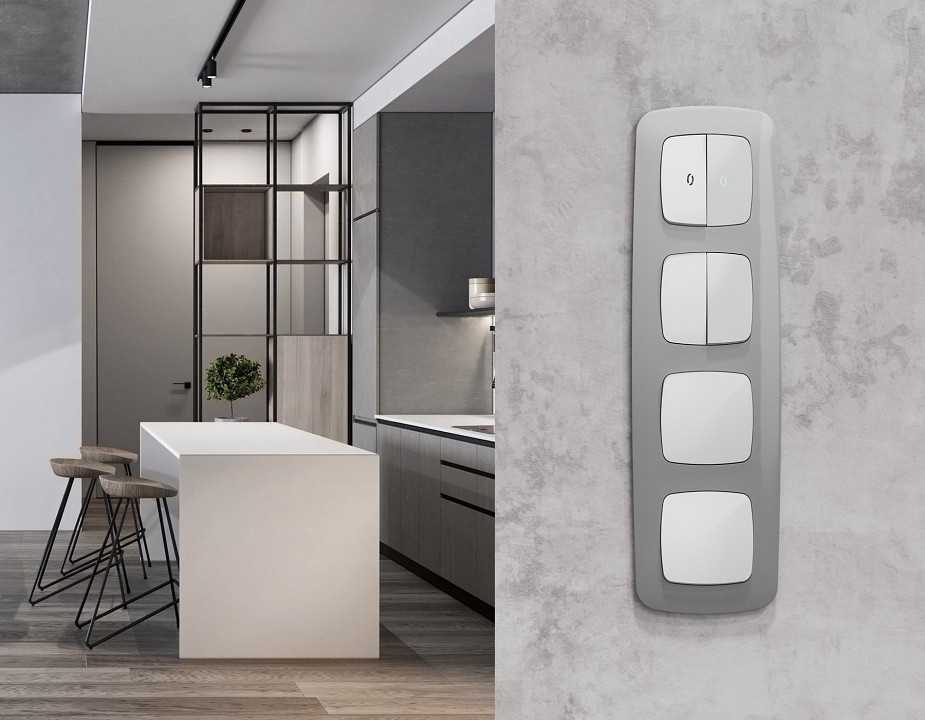 Выключатель перекрестный двухклавишный без рамки Ambrella Volt OMEGA MO123030