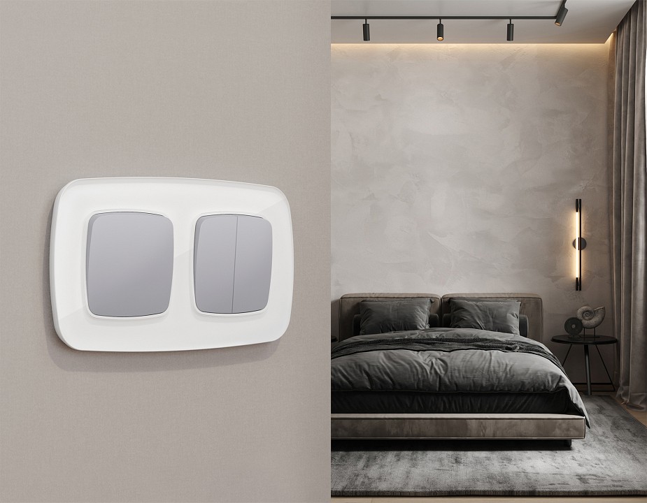 Выключатель перекрестный двухклавишный без рамки Ambrella Volt OMEGA MO503030