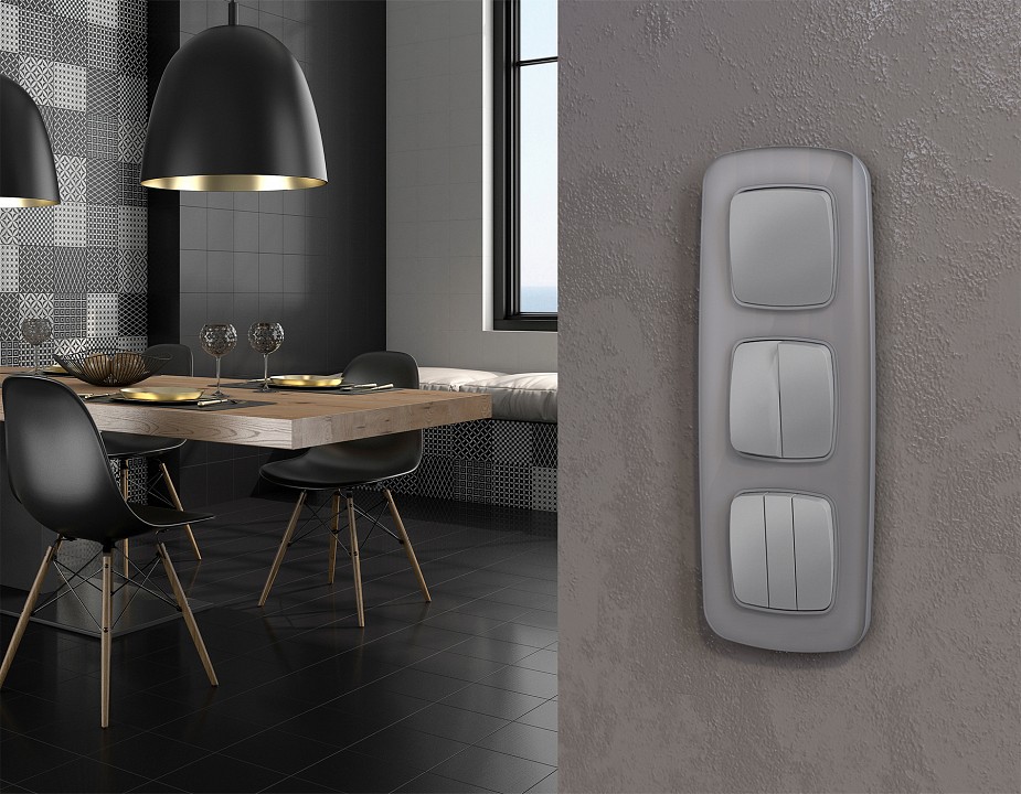 Выключатель перекрестный двухклавишный без рамки Ambrella Volt OMEGA MO503030